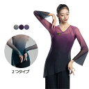レディース古典なダンス衣装 ダンス トップス 3色 中華ダンス ブラウス シースルー 長袖 古典ダンス グラデーション フレア袖 指穴 キャミソール バレエ ヨ...