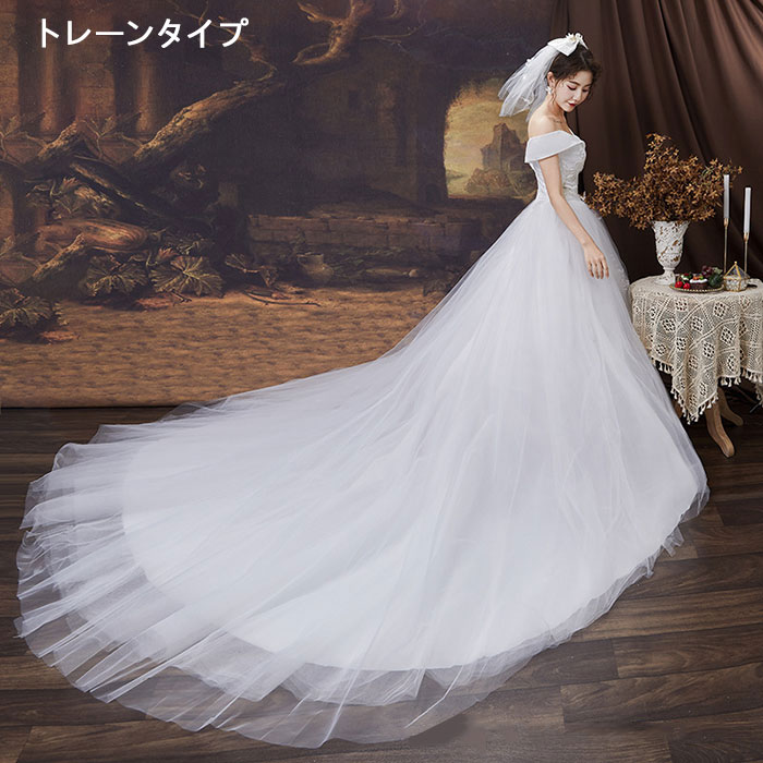 ウェディングドレス ドレス 結婚式 オフショルダー Aライン 花嫁ドレス 二次会 床付きタイプ トレーンタイプ エンパイアドレス フォトウエディング リゾートウエディング 花柄 編み上げ 前撮り 後撮り 披露宴 海外挙式 花嫁 フォーマルドレス エレガント S M L XL 2XL
