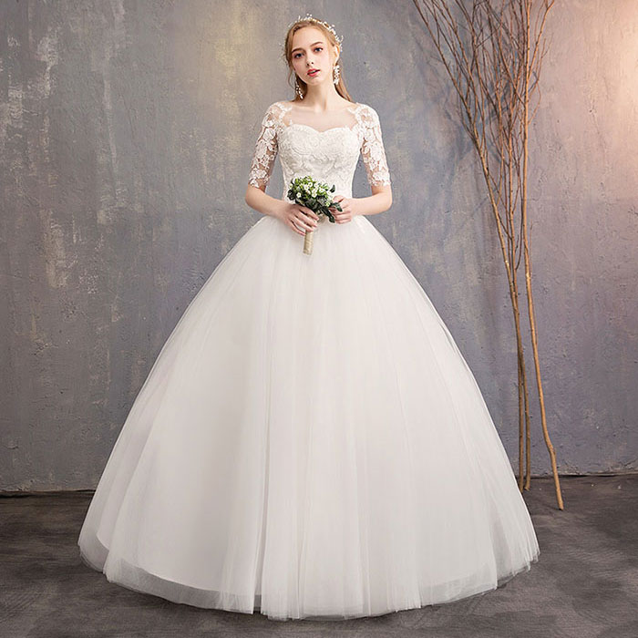 asks Dance Gearのウェディングドレス 結婚式 花嫁ドレス フォト婚 二次会 白 ドレス クラシカル 花レース シースルー ウエディング 前撮り 後撮り フォトウエディング リゾートウエディング 花嫁 Aライン 床付き 編み上げ 二次会 披露宴 演奏会 海外挙式 着痩せ おしゃれ S M L XL 2XL 3XL｜アングル2
