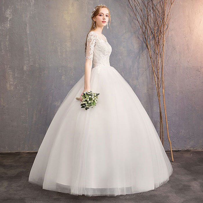 asks Dance Gearのウェディングドレス 結婚式 花嫁ドレス フォト婚 二次会 白 ドレス クラシカル 花レース シースルー ウエディング 前撮り 後撮り フォトウエディング リゾートウエディング 花嫁 Aライン 床付き 編み上げ 二次会 披露宴 演奏会 海外挙式 着痩せ おしゃれ S M L XL 2XL 3XL｜アングル3