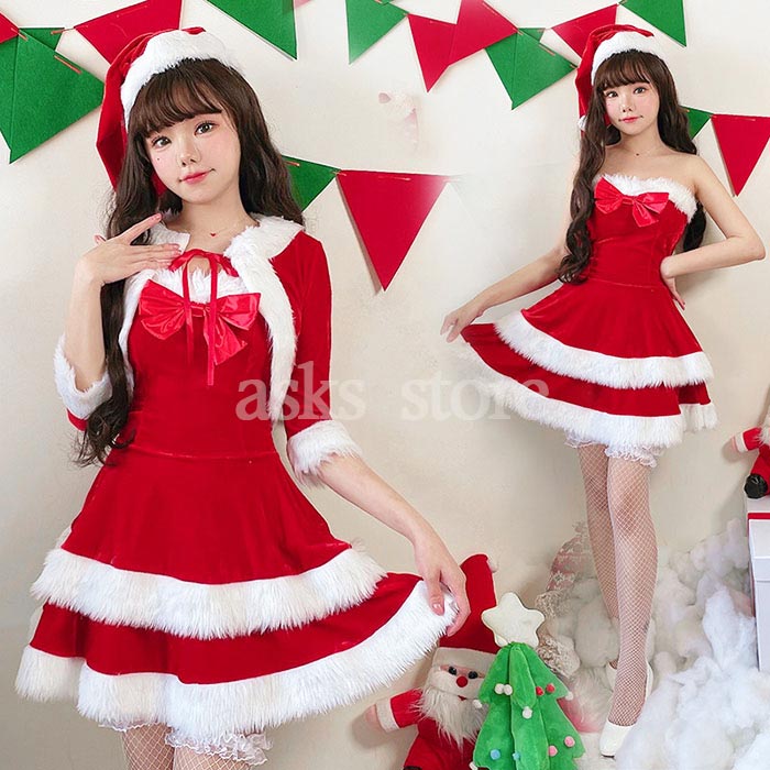 クリスマス コスプレ レディース サンタコス ワンピース Aライン 帽子 ケープ 3点セット サンタ コスプレ衣装 サンタ衣装 コスチューム 仮装 肩出し セクシー クリスマスイブ サンタ帽子 ふわふわ 女性 可愛い イベント 余興 エロ 大人 パーティー 定番 目立つ 男ウケ