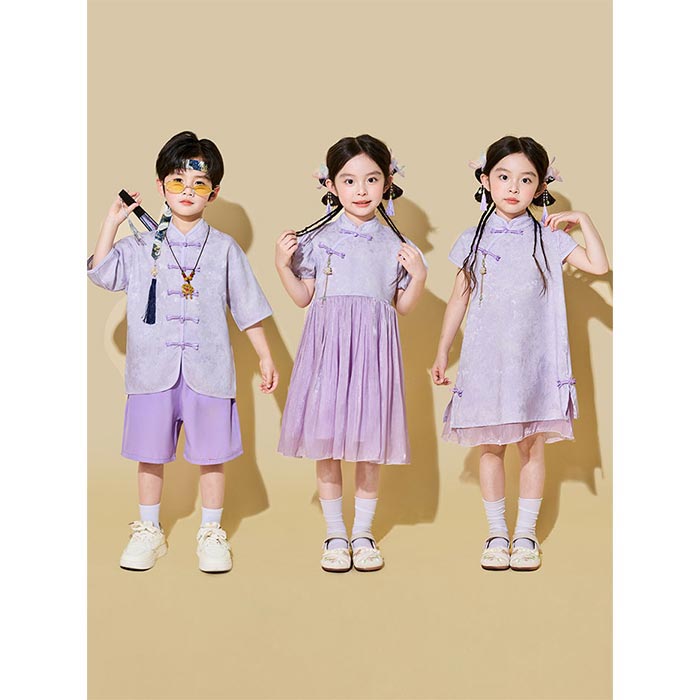 乐天商城 - キッズ セットアップ 普段着 幼稚園 小学生 漢服 チャイナ風 ステージ衣装 子供の日 古典ダンス衣装 シャツ 半袖 ジャガード チャイナドレス ヒップホップ 演出服 舞台 コスチューム 扇子ダンス 発表会 応援団 学園祭 文化祭 ジュニア 卒業式 記念写真 カッコイイ おしゃれ