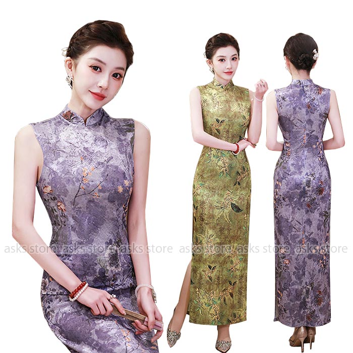 乐天商城 - China Dress レディース ワンピース ノースリーブ 夏服 チャイナドレス スリット入 中華風 花柄 総柄 パーティー 舞台 ステージ衣装 発表会 古典 二次会 演奏会 ドレス 華流 コスプレ 撮影 お呼ばれ 文化祭 演奏会 披露宴 同窓会 コスチューム 大きいサイズ エレガント