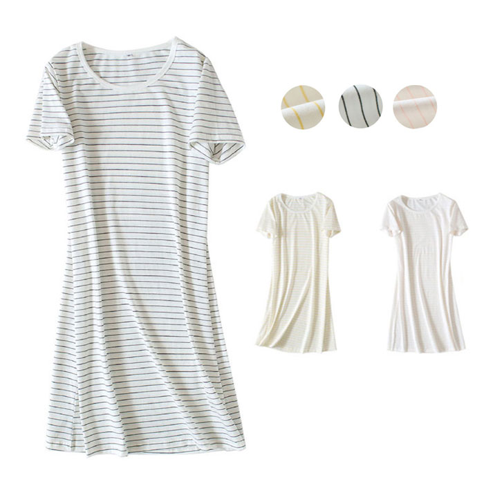 ルームウェア レディース 半袖 パジャマ 綿100％ ワンピース 部屋着 休日パジャマ 女性用 ナイトウェア パジャマ 夏 春 寝間着 コットン素材 入院用 哺乳 母の日 敬老の日 誕生日 入院 出産 妊娠 大人 柔らかい ボーダー柄 快適 優れた耐久性 ゆったり カジュル プレゼント