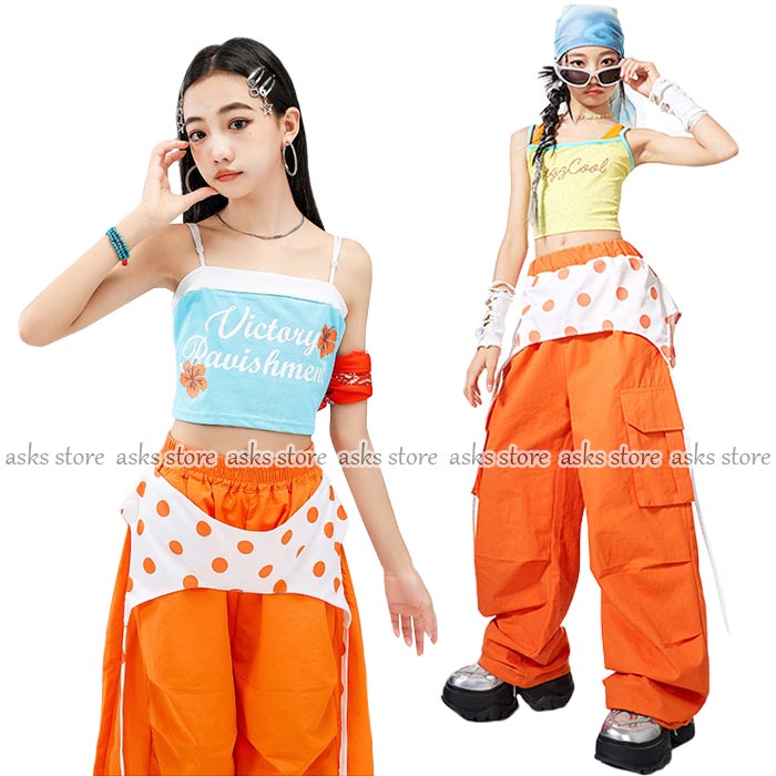 乐天商城 - 女の子 ジャズダンス衣装 ヒップホップ 上下セット キャミソール へそ出し カーゴパンツ ヒップスカーフ 韓国子供 ガールズ ストリートダンス衣装 女の子 キッズ 幼稚園 ジュニア ダンスウェア ステージ衣装 チアガール 演出服 キッズ ジュニア ダンス 衣装 カッコいい