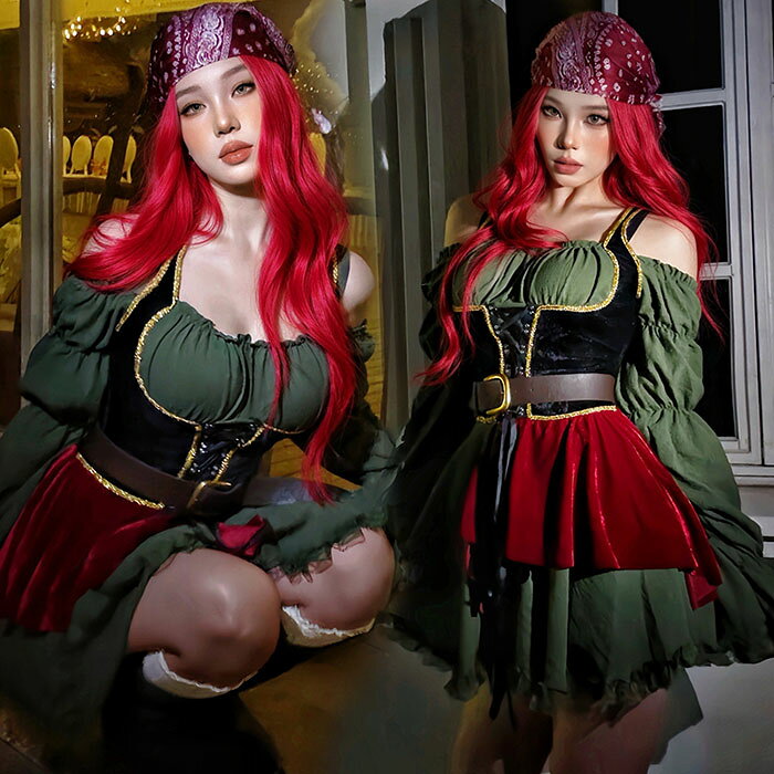 ハロウィン コスチューム レディース ワンピース コスプレ衣装 海賊 セットアップ コスプレ 中世 欧米風 ゴシック 長袖 クラシカル ゴスロリ 大人 暗黒風 魔法使い 悪魔 ウィッチ 仮装 お姫様 ドレス かわいい コスプレ イベント パーティー 舞台衣装 舞台劇 変装 学園祭