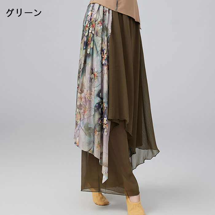 ダンスパンツ 古典ダンス衣装 ワイドパンツ キュロット 花柄 レッスン着 セットア...