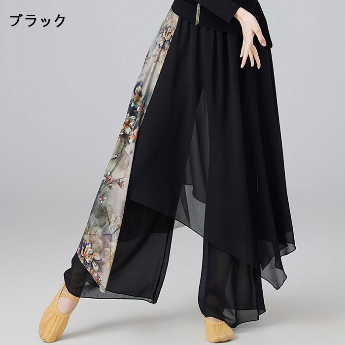 ダンスパンツ 古典ダンス衣装 ワイドパンツ キュロット 花柄 レッスン着 セットア...