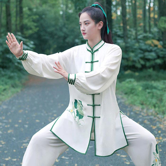 太極拳 服 上下セット 長袖シャツ 前開き パンツ レディース 大人 太極拳専門服 花...