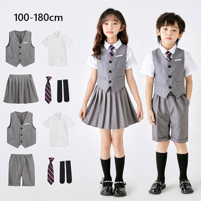 乐天商城 - スーツ 子供 フォーマルスーツ 男の子 女の子 キッズスーツ 子供スーツ セットアップ お受験 ベスト シャツ スカート パンツ ネクタイ 子供 幼稚園受験 私立 国立 通塾 韓国風 学校説明会 小学校 小学生 入学式 発表会 入園式 七五三 結婚式 卒園式 卒業式 保育園 冠婚葬祭