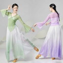 古典舞踊 ダンス衣装 レッスンウエア 古典民族ダンス 長袖 紗ブラウス ふわんり スリット 不規則裾 シフォン ガウチョパンツ グラデーション 美シルエット 古...