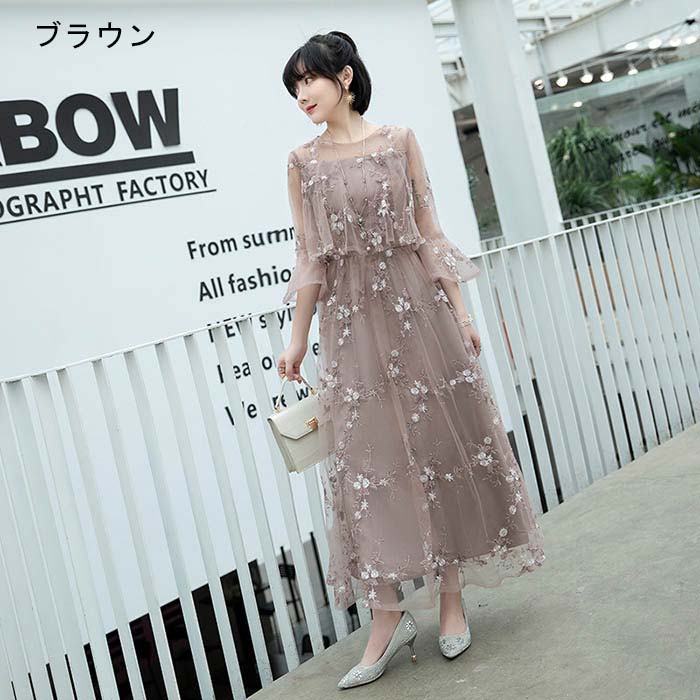 オケージョン ドレス 花刺繍 結婚式 ワンピー...の紹介画像2