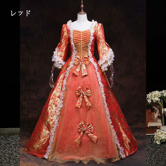 asks Dance Gearの中世風ドレス ヨーロッパ宮廷風 高級感 パーティー プリンセスドレス マキシ丈 ワンピース 貴族 ドレス お姫様ドレス ステージ衣装 洋風ドレス ハロウイン 王族服 コスプレ衣装 花柄ドレス オペラ声楽 中世貴族風 コスチューム ヨーロッパ レトロ クリスマス 学園祭 文化祭｜アングル3