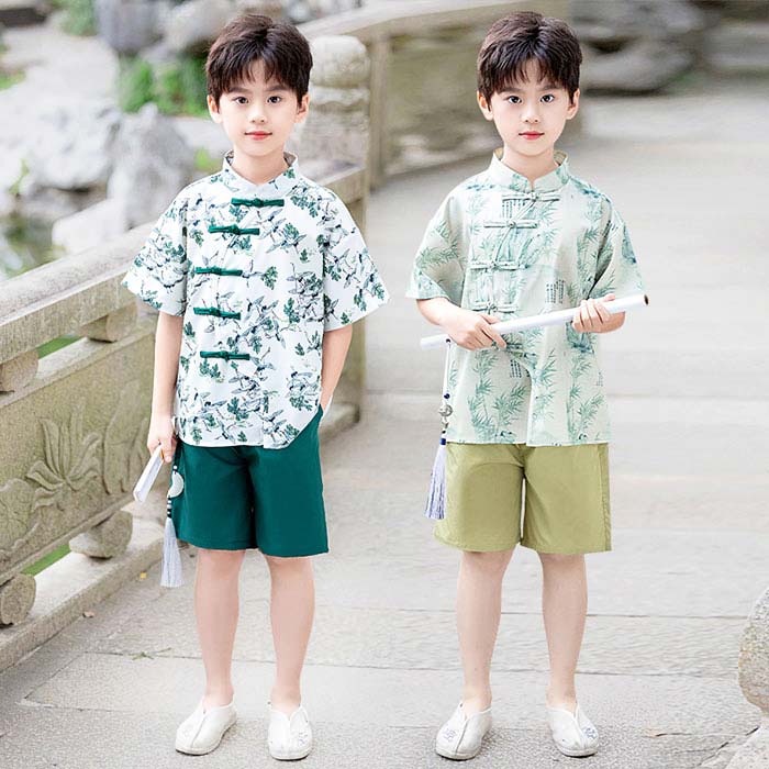キッズスーツ 中華風 シャツ パンツ 男の子 春夏新作 漢服 子供服 竹柄 鶴柄 タッセル 扇子 セットアップ ステージ衣装 キッズ フォーマルスーツ ジュニア 通学 司会者 入学 卒業 発表会 演奏会 学園祭 文化祭 合唱団服 結婚式 普段着 子供の日 小学校 七五三 誕生日 90~160