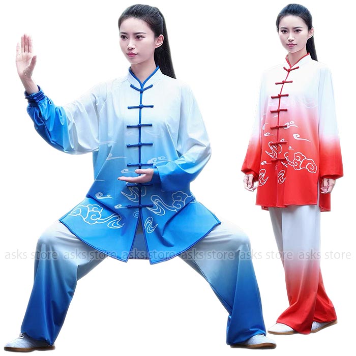 Rakuten - 太極拳 服 グラデーション 太極拳ウェア 祥雲柄 レディース メンズ 太極拳練習着 カンフーウェア 長袖 太極拳服 茶服 武術服 男女兼用 ウーシュー チャイナ服 配色 功夫 練功服 大極拳パンツ 文化祭 学園祭 イベント 演出服 スポーツウェア お揃い 団体服 ステージ衣装