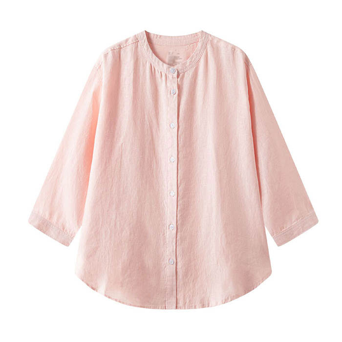 シャツ ブラウス レディース 麻調 7分袖 接触冷感 UVカット ブラウス 麻100％ ウォッシャブル 夏 シャツ 麻 紫外線対策 洗い生地 リネン 羽織 女性 大人 通学 通勤 春 夏 秋 トップス 無地 カジュアル 20代 30代 40代 50代 フリーサイズ マオカラー 体型カバー 着痩せ askshop-10003989 asks Dance Gear サンプル画像3