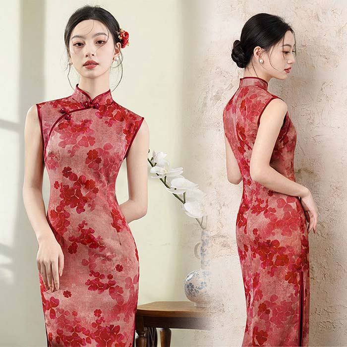 中華ドレス レディース 旗袍 ジャガード 花柄 チャイナドレス ノースリーブ ロングドレス 高級 スリット入り スリム セクシー コスプレ 卒業式 謝恩会 パーティー 結婚式 二次会ドレス 撮影 エレガント 普段着 チャイナワンピース 着痩せ フォマールドレス チーパオ S～2XL