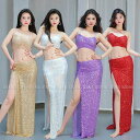 上下セット ベリーダンス 衣装 キャミソール へそ出し ロングスカート スパンコール キラキラ レデイース ベリーダンス衣装 レッスン着 セクシー スリット入り インナーパンツ付き 練功服 モダンダンス 社交ダンス ステージ衣装 発表会 練習着 美シルエット 初心者 M L XL