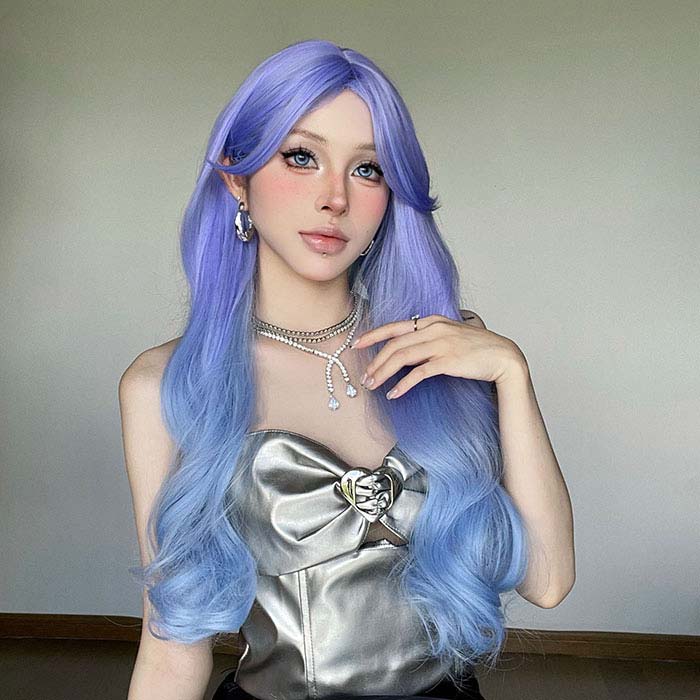 欧米風 ロリータ ロングカール かつら 原宿風 カツラ カール センター分け コスプレ パーティー lolita風 グラデーション パープル ブルー ウィッグ wig ハロウイン カールフルウィッグ 女性 普段 使い かわいい 可愛い 変装 コスチューム 文化祭 ステージ 撮影 おしゃれ 2