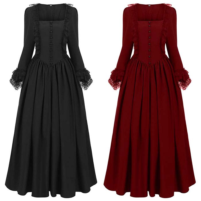 Rakuten - レディースワンピース 欧米宮廷風ドレス ハロウイン 宮廷風 中世衣装 仮装 大人ワンピース dress レース付き フリル袖 ラッパ袖 ハロウイン衣装 ヨロッパ 変身衣装 コスプレ衣装 コスチューム 団体服 イベント 学園祭 文化祭 舞台 変装 ステージ演出服 演劇 S-2XL
