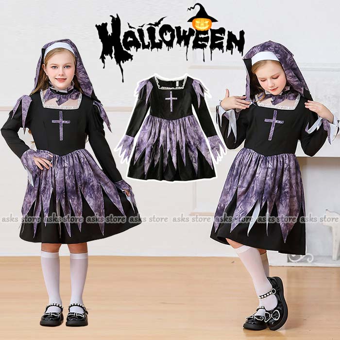Rakuten - ハロウィン衣装 女の子 シスター ワンピース 神父 牧師 マリア パーティー 子供 キッズ セットアップ コスプレ 衣装 仮装 ドレス ヘッドベール 文化祭 学園祭 演出 イベント パーティー 舞台服 余興 Halloween 演劇 衣装 宣教師 忘年会 新年会 学園祭 文化祭 お化け 可愛い