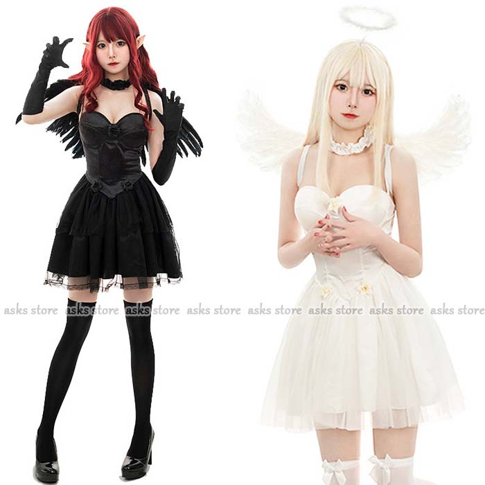 Rakuten - ハロウィン コスプレ 衣装 セットアップ レディース ワンピース 天使 悪魔 コスチューム 大人用 仮装 ステージ メイド服 羽 可愛い チュールワンピース ペア お揃い コーデ イベント 仮装 パーティー 余興 女性 Halloween 文化祭 キャラクター ガール イベント パーティー