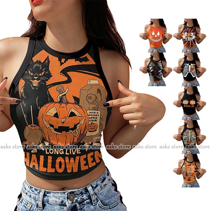 レディース トップス キャミソール ハロウィン 仮装 欧米風 パーティー コスプレ 衣装 かぼちゃ 仮装 髑髏 カボチャ 南瓜 コスチューム ホラー ホルダーネック 魔女 Halloween お化け 大人 女性 可愛い 萌え萌え 巫女 吸血鬼 ヴァンパイア 悪魔 ハロウィン 変装 ステージ衣装