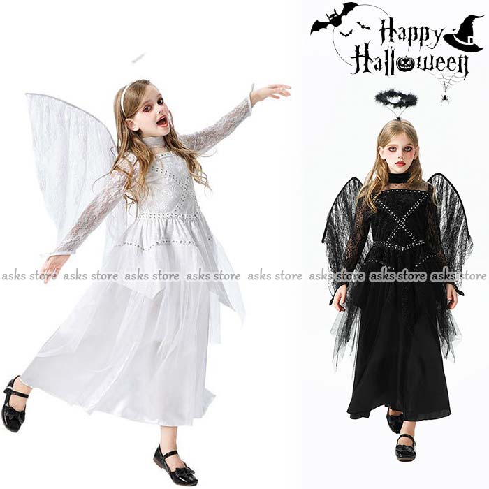 樂天商城 - 女の子ドレス ハロウィン コスプレ衣装 天使 ワンピース 羽 髪飾り 魔女 精霊 妖精 天使風ドレス コスチューム 仮装 小悪魔 変装 魔法使い エンジェル 鬼の花嫁 修道女 花レース 吸血鬼 ゴシック ヴァンパイア 女王様 可愛い 文化祭 お化け 余興 ステージ衣装