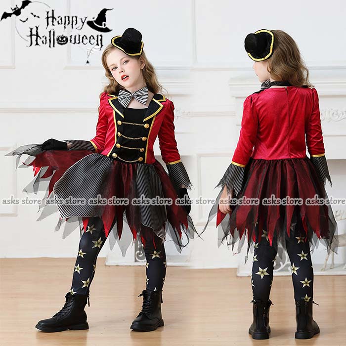 ハロウィン 衣装 子供 女の子 コスプレ ドレス セットアップ 魔女 吸血鬼 サーカス 小丑 マジシャン ワンピース パンツ 配色 手袋 髪飾り コスチューム 小悪魔 ゴシック ホラー 死神 仮装 幼稚園 小学生 学園祭 発表会 舞台衣装 イベント パーティー 可愛い デビル ゾンビ