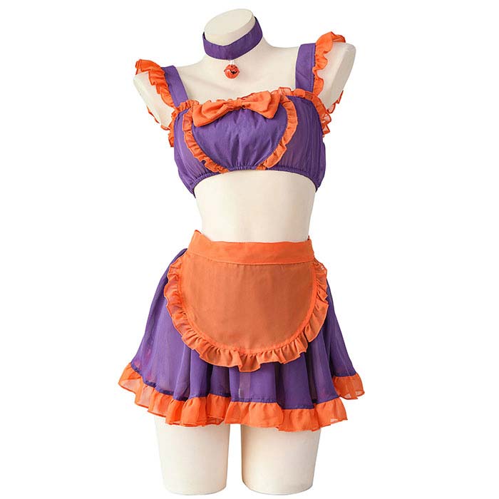 コスプレ 衣装 メイド服 ハロウィン 仮装 ベビードール かぼちゃ コスチューム 大人 女性 トップス ミニスカート 配色 可愛い エプロン ウェイトレス エロ バニーガール 魔女 カボチャ セクシー ステージ衣装 ライブ クラブ イベント 撮影会 過激 エロい服 下着 超過激
