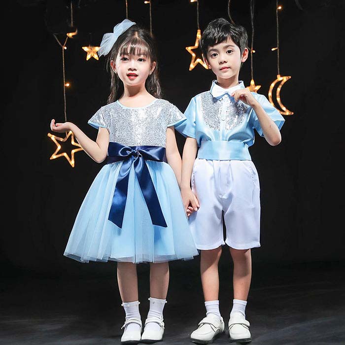 ダンス衣装 キッズ 合唱服 演出服 ステージ衣装 スパンコール キラキラ 子供ドレス 男の子 女の子 ワン..