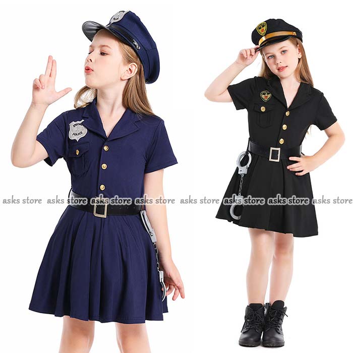 Rakuten - 子どもコス服 ハロウィン コスプレ 女の子 ワンピース ポリス 警察官 警察 かわいい 仮装 衣装 キッズ ハロウィン 衣装 ポリス 制服 可愛い ハロウィン 仮装 ポリス 子供 コスチューム ハロウィン仮装 コスプレ衣装 ワンピース 帽子 セット衣装 ネイビー ブラック