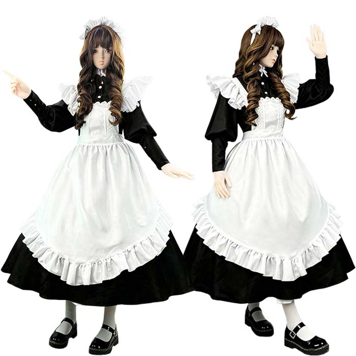 楽天市場】メイド服 ロング（サイズ（S/M/L）4L）（コスチューム一式