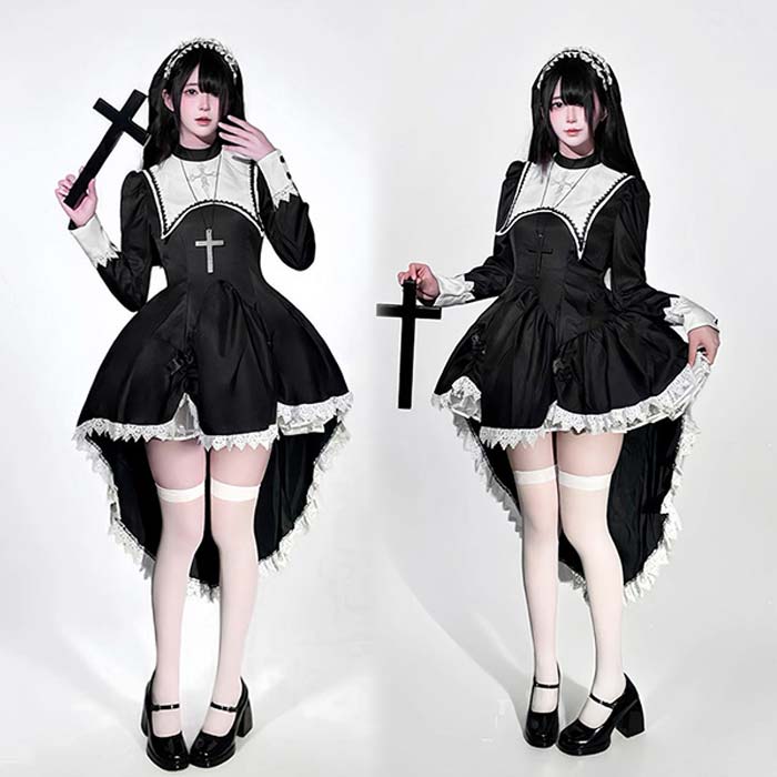 樂天商城 - メイド服 修道女 コスプレ ハロウイン衣装 ロリータ 仮装 ゴスロリ 魔女 聖女 コスプレ衣装 洋服 レディース ワンピース巫女コスチューム宴会 余興 忘年会 学園祭 文化祭 舞台 演出服 halloween仮装 大人用 牧師 宣教師 コス 女性お化けハロウィーン文化祭ステージ衣装