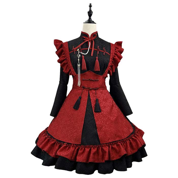 Rakuten - チャイナドレス風 COS メイド服 可愛い ロリータ ゴスロリ ハロウイン コスプレ 衣装 中華風 ワンピース ジャガード タッセル ウェイトレス ロリータ ドレス 二次元 仮装 エプロン フリル コスチューム カフェ イベント メイド 定番 コス 男ウケ セクシー 新年会 文化祭 洋服