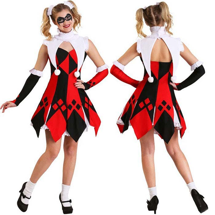 Rakuten - ハロウィン衣装 ピエロ 女性 コスチューム ワンピース 仮装 魔女 配色 赤黒 クイーン バンパイア 衣装 サーカス 鬼 悪魔 ゾンビ マスカレード 大人 女王 仮装 コスプレ衣装 レディース ハロウィン衣装 個性的 イベント 宴会 cosplay 舞台衣装 文化祭 お化け屋敷 パーティー