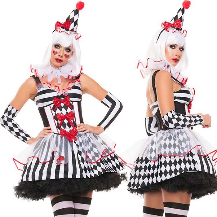 ハロウィン衣装 ピエロ 女性 コスチューム ワンピース チュチュ コスプレ衣装 仮装 魔女 配色 黒白 クイーン バンパイア 衣装 サーカス 鬼 悪魔 ゾンビ マスカレード 大人 女王 仮装 ハロウィン衣装 個性的 イベント 宴会 cosplay 舞台衣装 文化祭 お化け屋敷 パーティー
