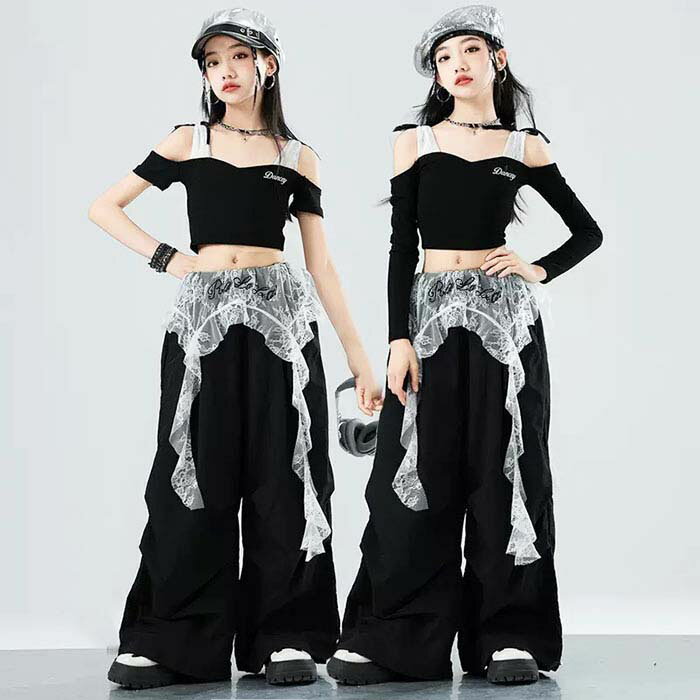 Rakuten - 女の子ジャズダンス衣装 2点/3点/4点セット 女の子 ヒップホップ ジャズダンス ストリートダンス衣装 長袖 肩出し へそ出し 長ズボン ヒップスカーフ ネックレス キッズ 発表会 学園祭 演出服 k-pop hiphop 韓国子供 ステージ衣装 応援団 演出服 運動会 かっこいい おしゃれ