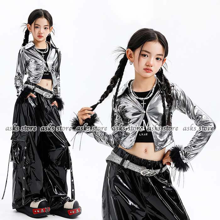 Rakuten - 子どもダンス衣装 女の子 ジャズダンス 2点/3点セット ヒップホップ ストリートダンス衣装 長袖 へそ出し タンクトップ 長ズボン ピカピカ キッズ 発表会 jazz 学園祭 文化祭 演出服 k-pop hiphop 韓国子供 ステージ衣装 応援団 パーティー 運動会 かっこいい おしゃれ