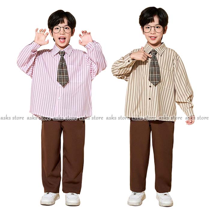 Rakuten - キッズ ダンス衣装 男の子スーツ 学園祭 文化祭 ステージ衣装 フォーマルスーツ 長袖シャツ パンツ ネクタイ ストライプ柄 韓国子供 可愛い 運動会 子供服 セットアップ 演出服 応援団 舞台 団体服 小学生 小学校 幼稚園 チアダンス衣装 パフォーマンス 合唱団 練習着 応援団