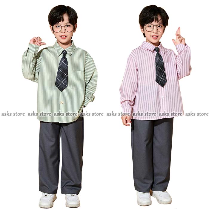 Rakuten - 男の子スーツ セットアップ 子供服 キッズ 長袖シャツ パンツ ネクタイ ストライプ柄 韓国子供 ダンス衣装 学園祭 文化祭 ステージ衣装 フォーマルスーツ 可愛い 運動会 演出服 応援団 舞台 団体服 小学生 小学校 幼稚園 チアダンス衣装 パフォーマンス 合唱団 練習着 応援団
