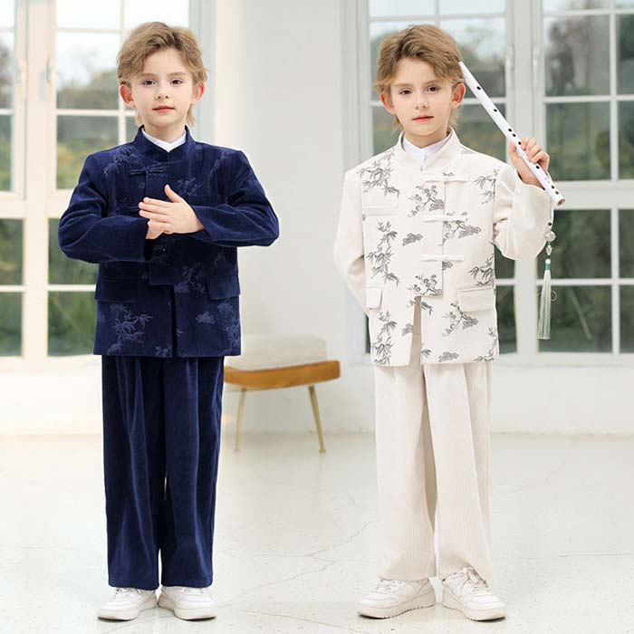 Top & Bottom Sets - 男の子 スーツ ジャケット シャツ パンツ 子供 スーツ キッズスーツ 七五三 スーツ 礼服 竹柄 結婚式 発表会 入園式 卒業式 キッズ 紳士服 中華風 唐装 入学式 卒園式 子供服 長袖 スーツ一式 セットアップ スーツジャケット 入園 小学生 ジュニア おしゃれ 大きいサイズ