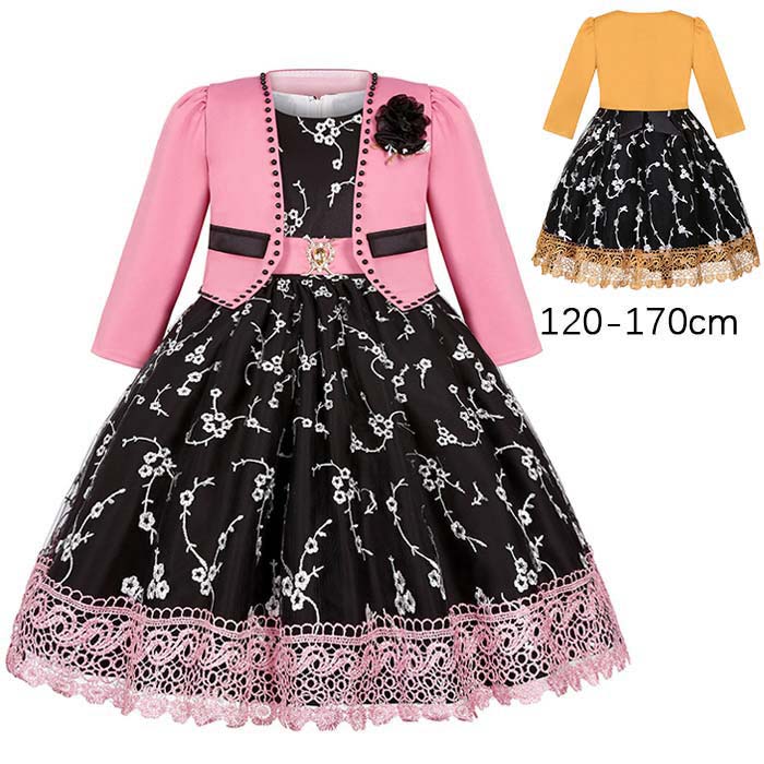 洋装 - 女の子 フォーマル ドレス 入学式 スーツ 2点セット 子ども スーツ ワンピース ジャケット 花刺しゅう レース チュールスカート ステージ衣装 新年会 卒園式 小学校 スカート キッズ フォーマル 子供 ドレス 卒園式 結婚式 七五三 撮影 発表会 演奏会 子供服 カジュアル