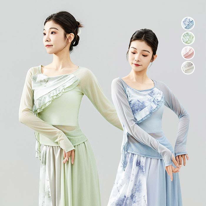 Rakuten - レディース ダンス練功服 モダンダンス トップス 古典ダンストップス レッスン着 長袖 指孔 シースルー フリル 飄逸 ダンス トップス 練習着 中華風 社交ダンス ステージ衣装 演出服 ダンス練習着 練功服 女性 衣装 上着 競技着 モダン ヨガ 社交ダンス ダン稽古 おしゃれ