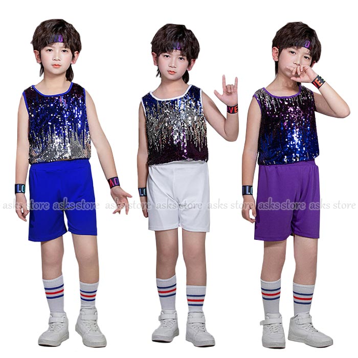 男の子ジャズダンス衣装 ヒップホップ チアダンス ストリートダンス タンクトップ ショートパンツ 舞台 ステージ衣装 スパンコール キラキラ ダンス衣装 子供 演出服 団体服 ボリューム 幼稚園 小学校 団体 ジュニア 発表会 コスチューム 派手 子供の日 パーティー 可愛い