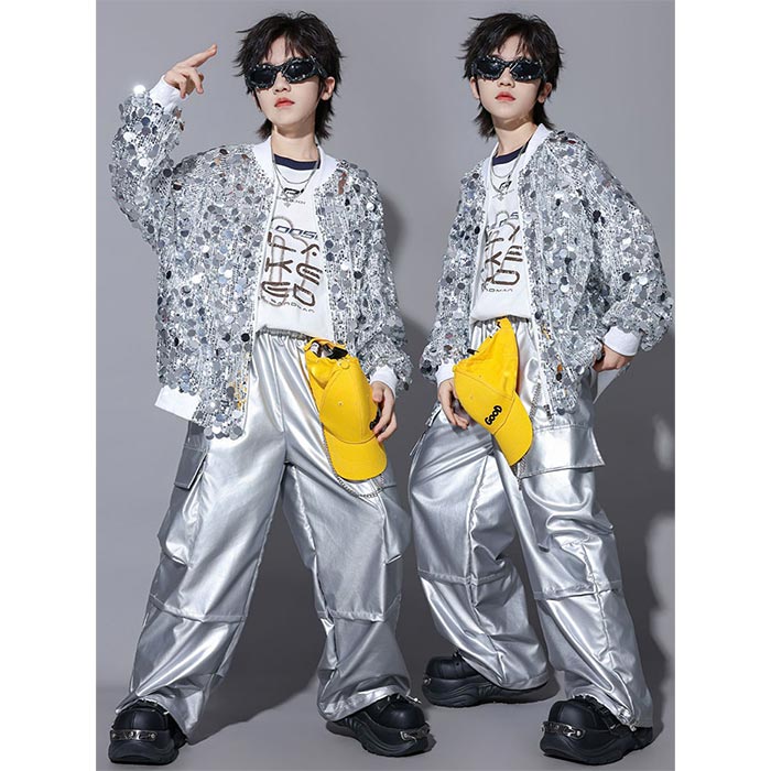 乐天商城 - キッズ ジャズダンス衣装 キラキラジャケット スパンコール カーゴパンツ 帽子 長袖 tシャツ セットアップ 男の子 女の子 韓国 jazz ゆったり ストリートダンスウエア ヒップホップ ジャズダンス k-pop 舞台服 演出服 練習着 団体服 発表会 個性派 派手 春 夏 秋 おしゃれ
