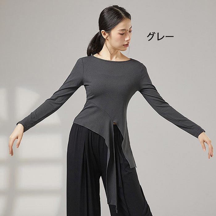 ダンストップス モダンダンス 衣装 トップス 古典ダンス トップス 長袖 リボン レ...