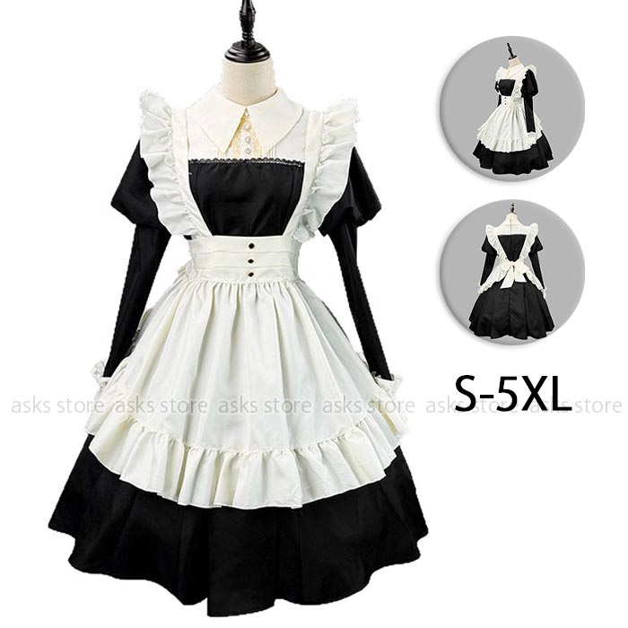 Rakuten - ロリータドレス メイド服 ウェイトレス 長袖 ワンピース エプロン セットアップ ロングワンピース ロリータ コスチューム ロリータ 可愛い フリル コスプレ衣装 洋服 喫茶店 仮装 カフェ アニメ ドレス パーティー イベント ゴスロリ ハロウィン 男性ウケ 大きいサイズ S-5XL