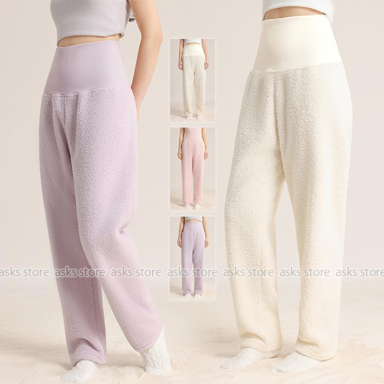 Rakuten - ルームパンツ レディース パジャマパンツ 部屋着 冬 腹巻き付き ハイウエスト 長ズボン もこもこ ロング丈 厚手 パンツ単品 寒さ対策 ナイトウェア 女性用 ボア あったかパンツ 防寒 着る毛布風 寝巻き 柔らかい ナイトウェア ロングパンツ 大人 無地 暖かい 冷え対策