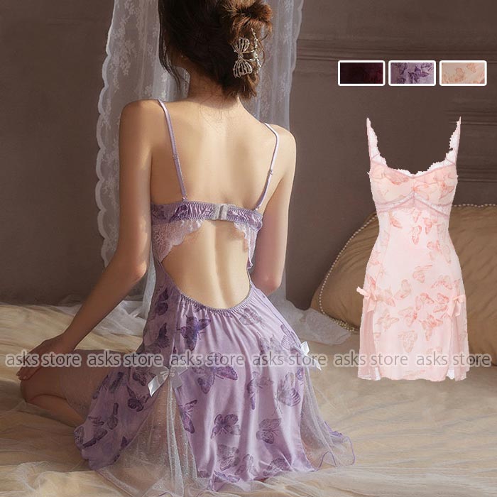 セクシーランジェリー レディース ルームウェア キャミソール ワンピース 総柄 レース シースルー 蝶柄 背中空き ベビードール ランジェリー 透け感 可愛いルームウェア パジャマ 部屋着 寝巻き 大人 エロい 下着 大きいサイズ 可愛い 大人 過激 ギフト 女性用 プレゼント